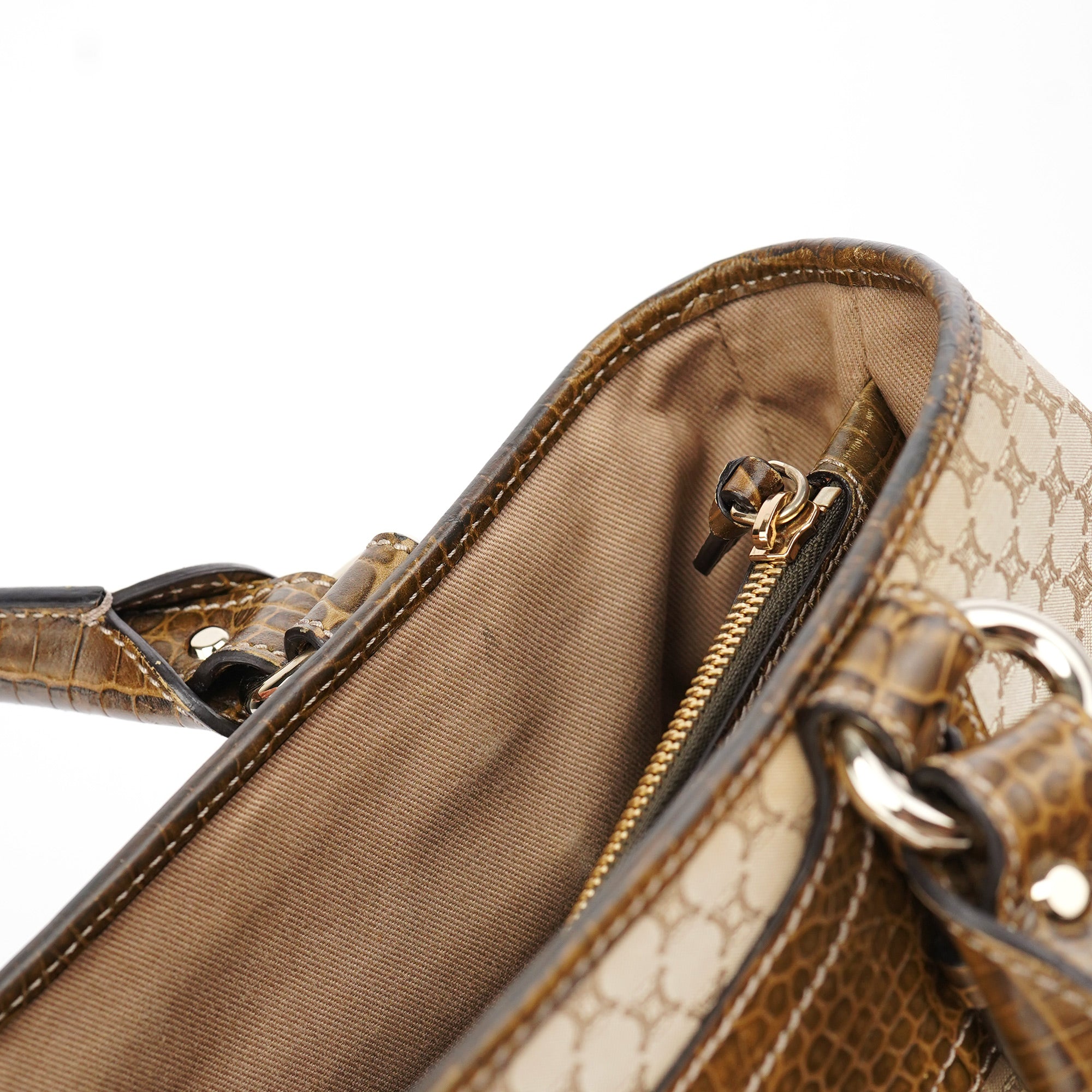 Celine Beige Triomphe Embossed Leather Tote Bag
