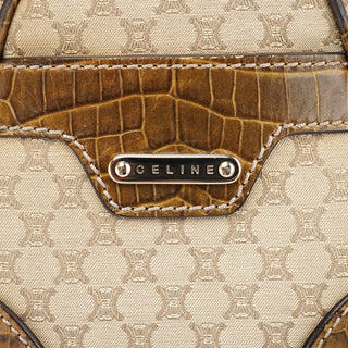 Celine Beige Triomphe Embossed Leather Tote Bag