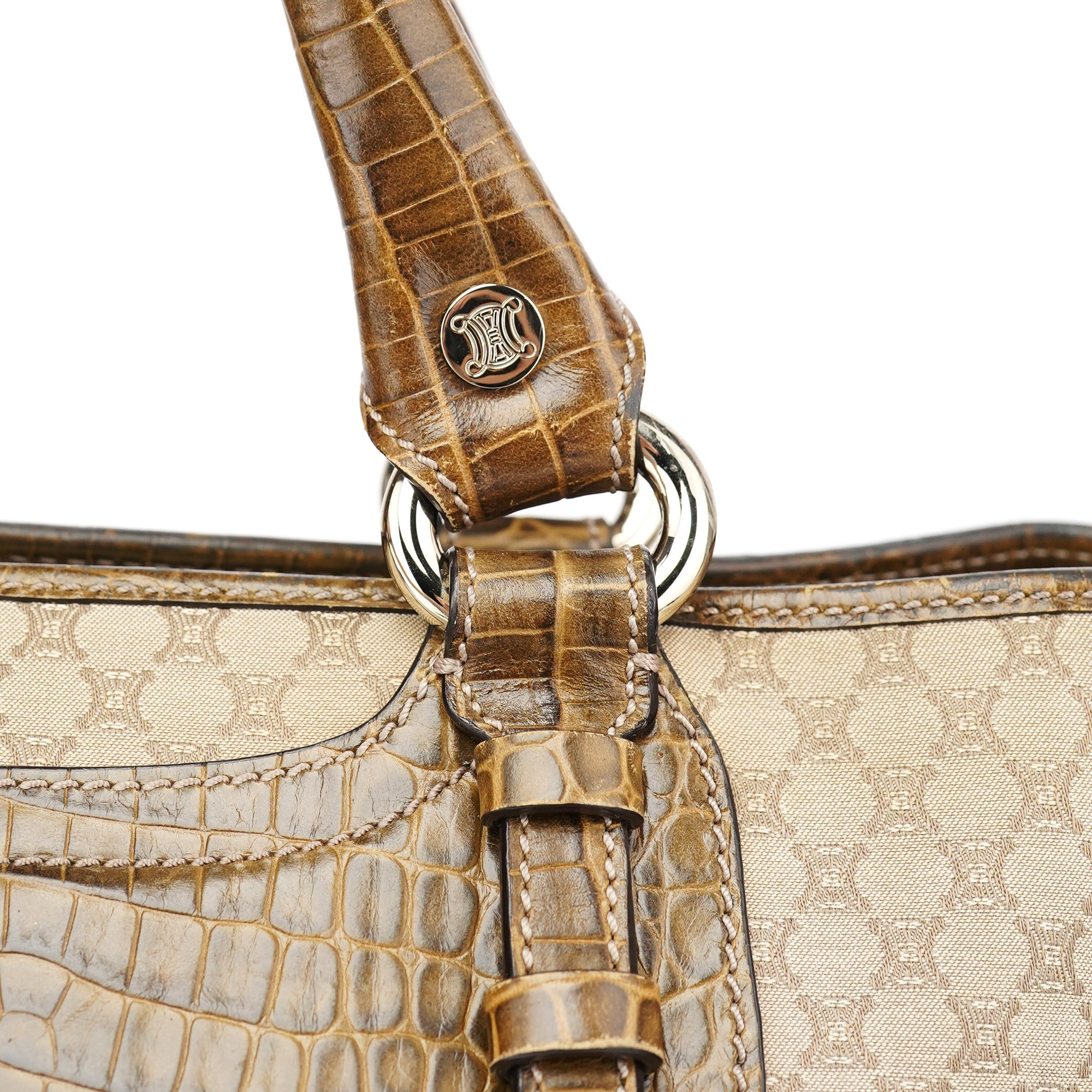 Celine Beige Triomphe Embossed Leather Tote Bag