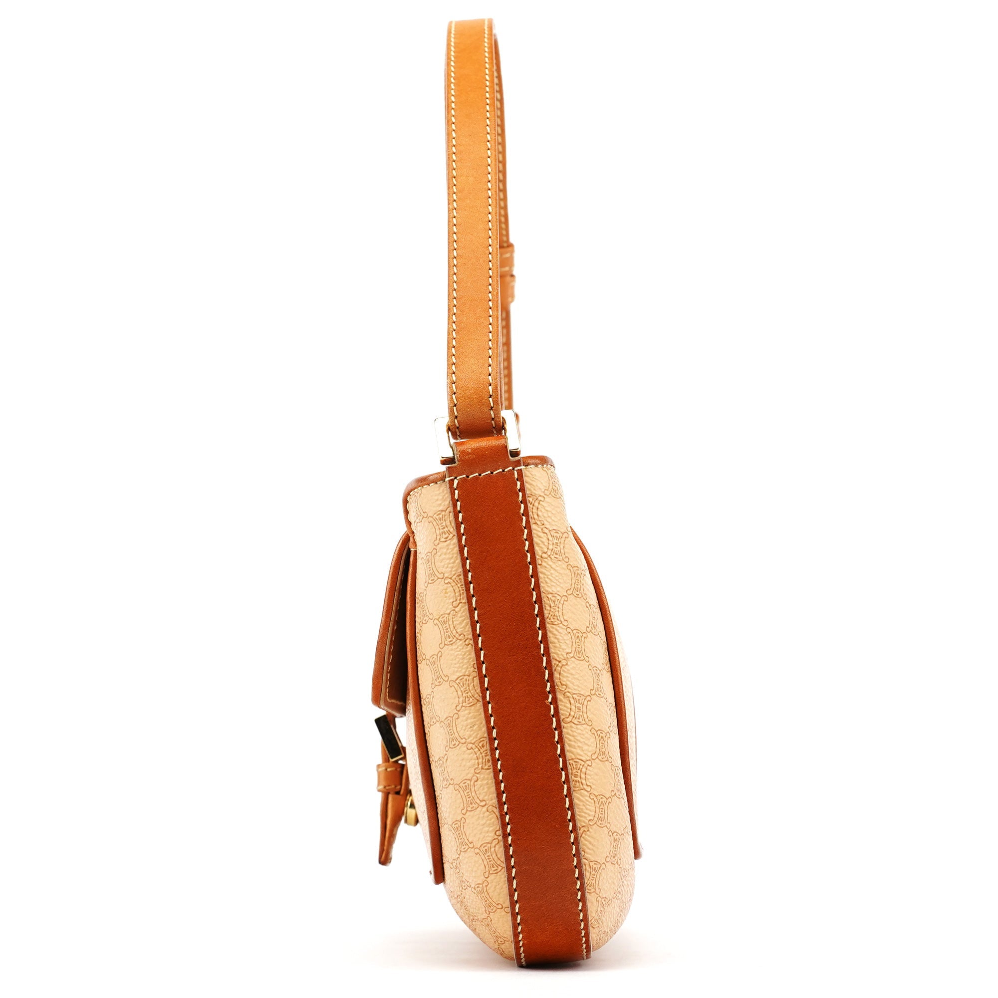 Celine Triomphe Schultertasche mit Lederbesatz in Beige