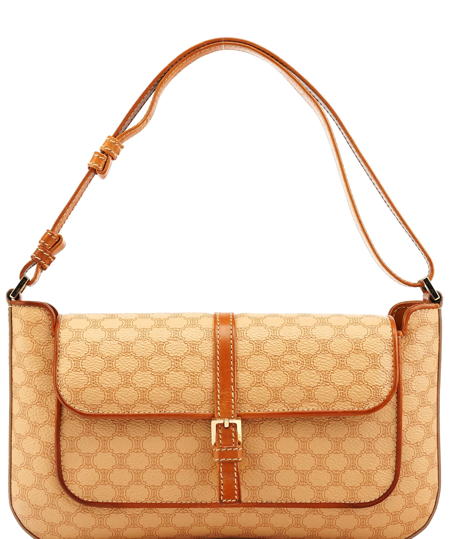 Celine Triomphe Schultertasche mit Lederbesatz in Beige
