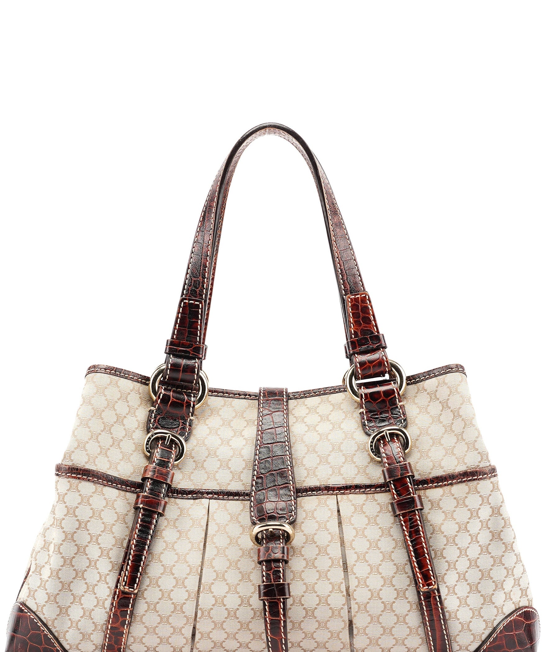 Celine Sac cabas Triomphe en toile beige et cuir