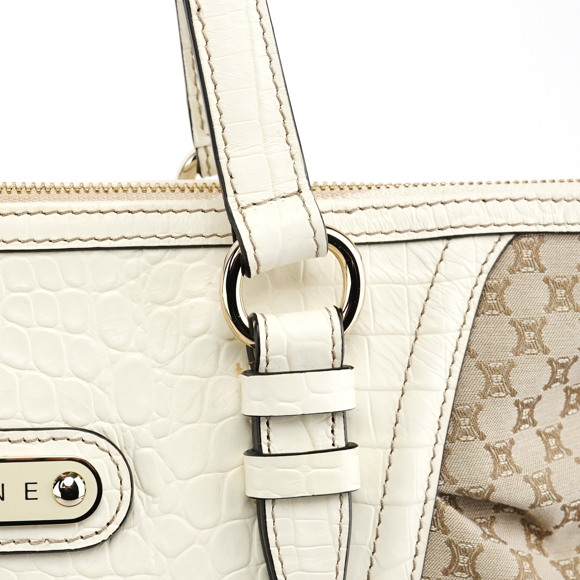 Celine Beige White Macadam Leather Tote Bag