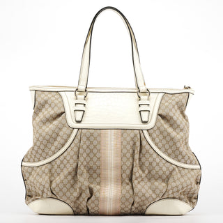 Celine Beige White Macadam Leather Tote Bag