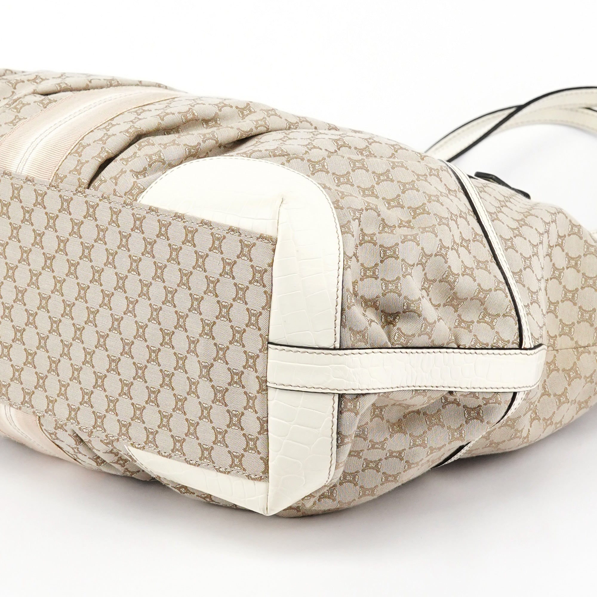 Celine Beige White Macadam Leather Tote Bag