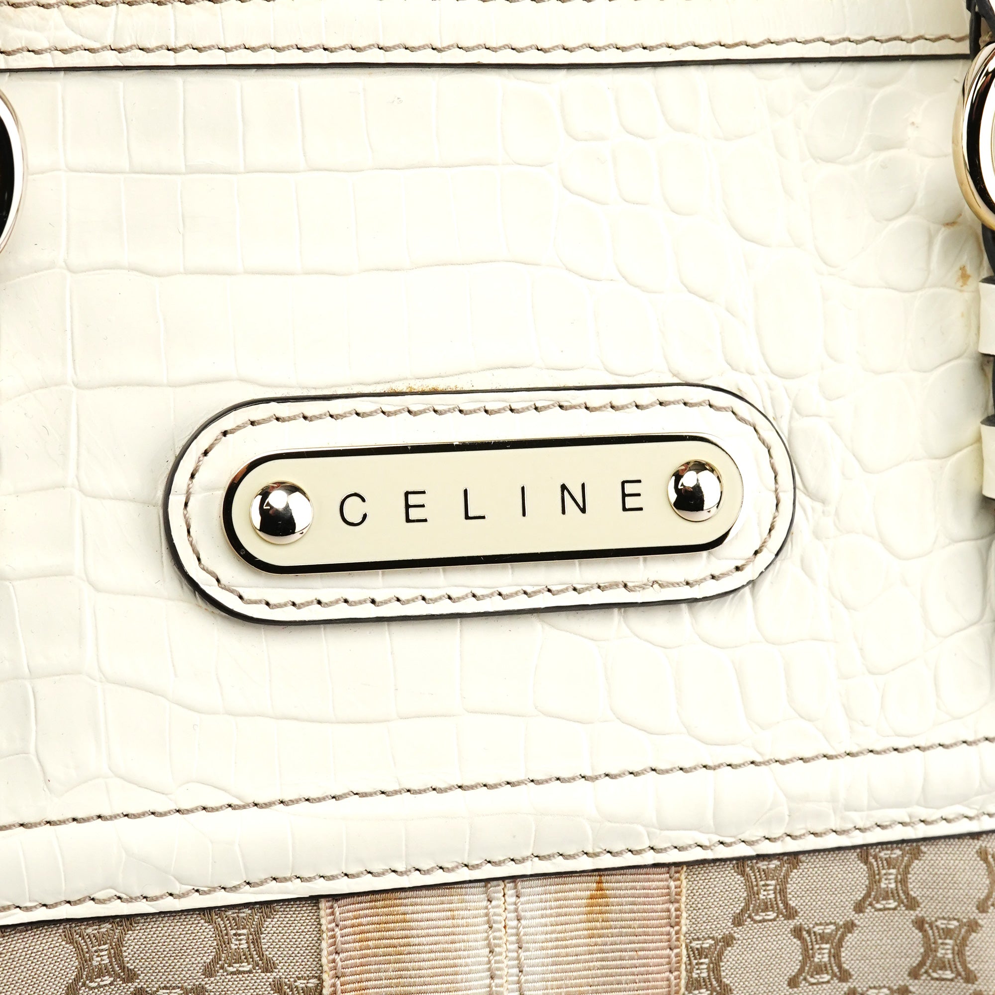 Celine Beige White Macadam Leather Tote Bag