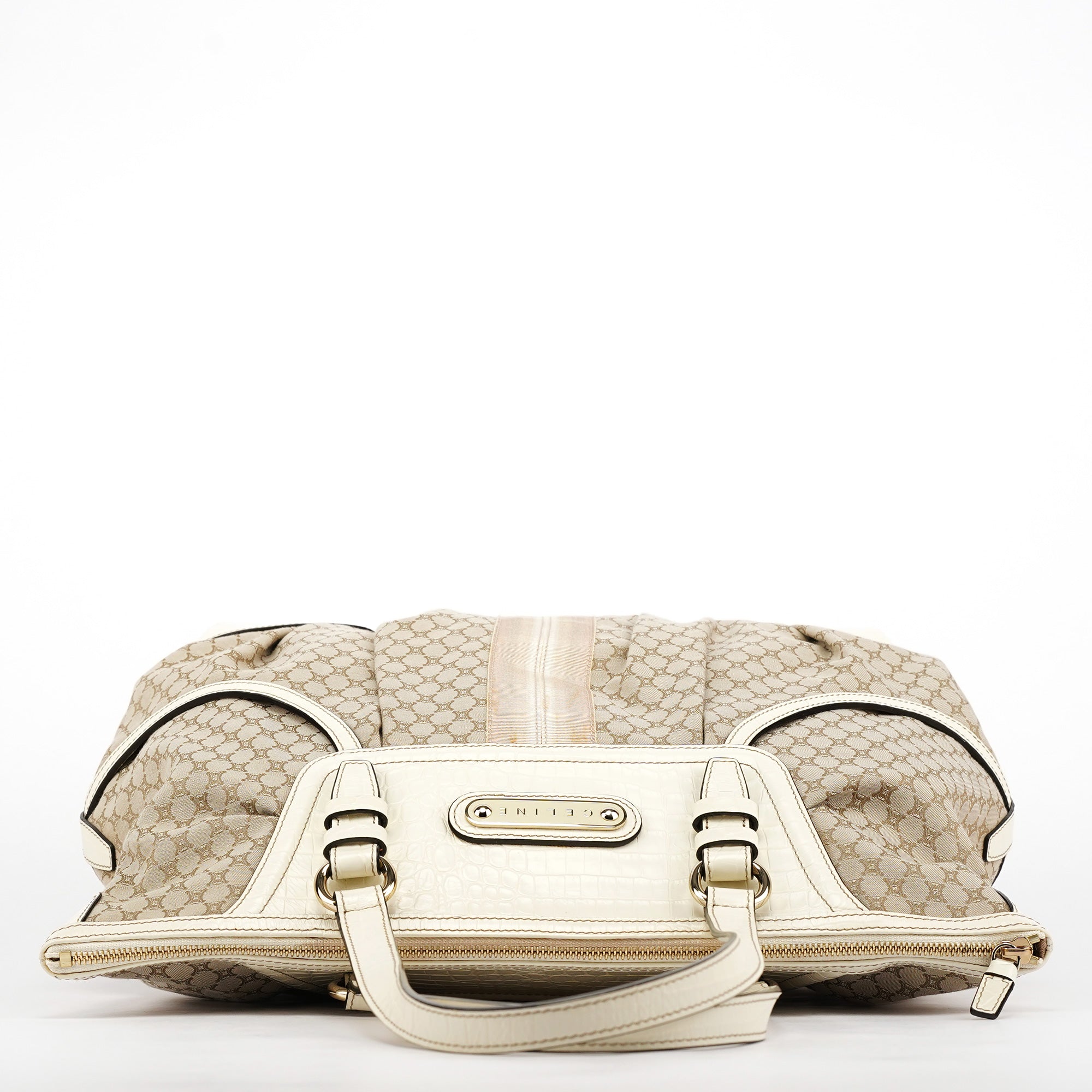 Celine Beige White Macadam Leather Tote Bag