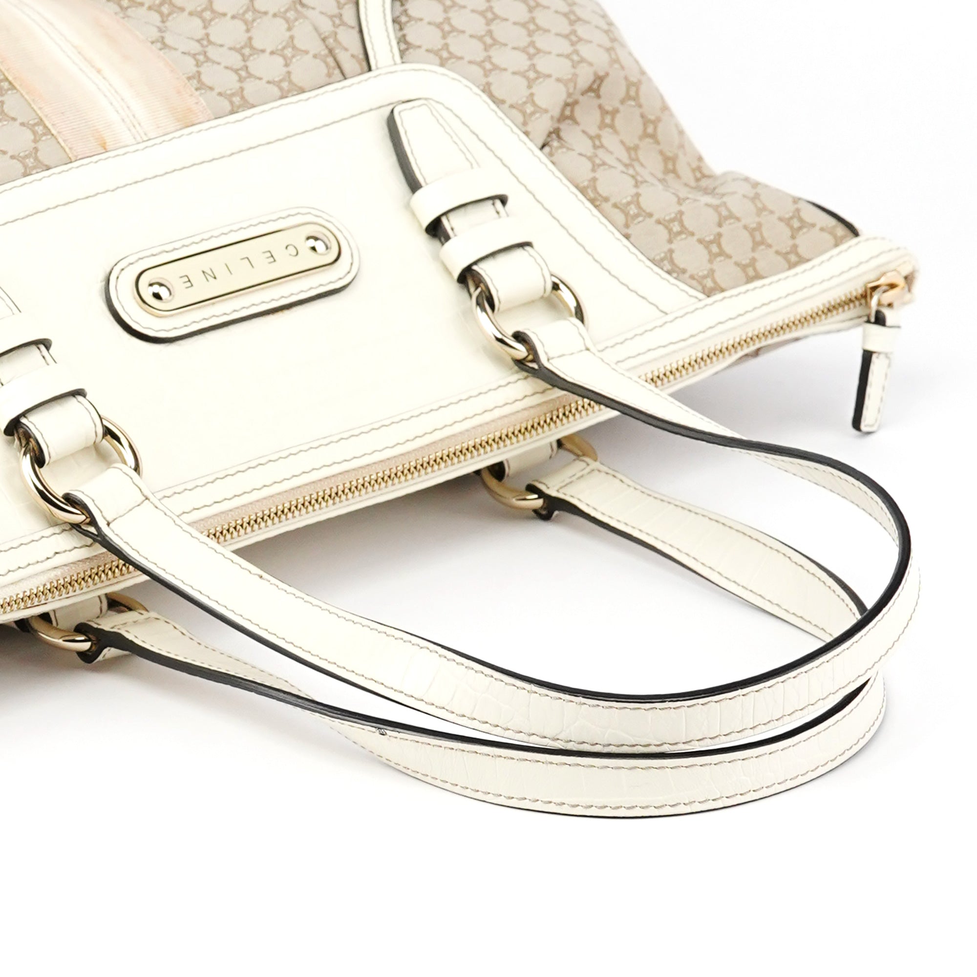 Celine Beige White Macadam Leather Tote Bag