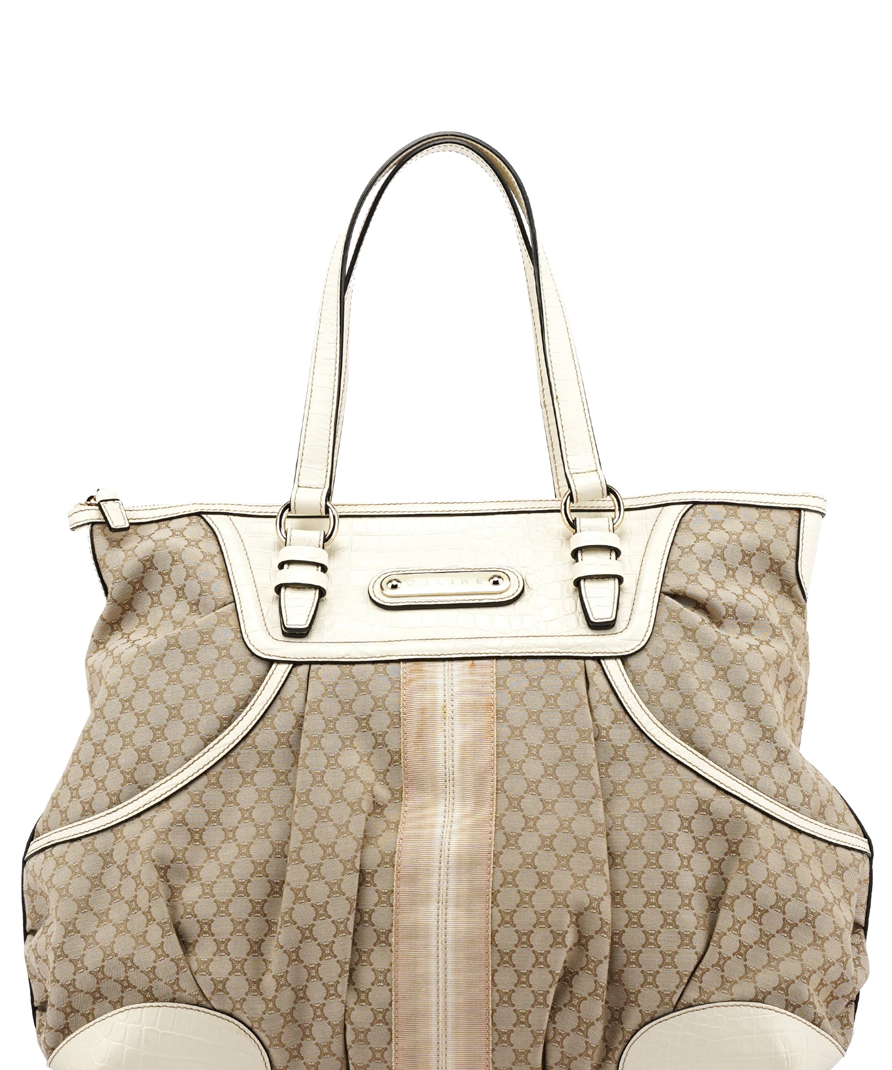 Celine Beige White Macadam Leather Tote Bag