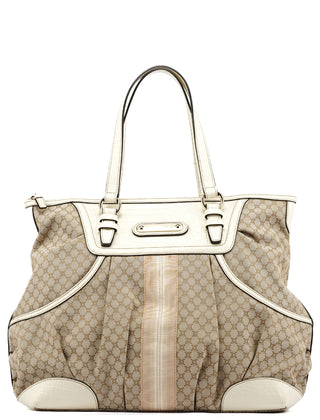 Celine Beige White Macadam Leather Tote Bag