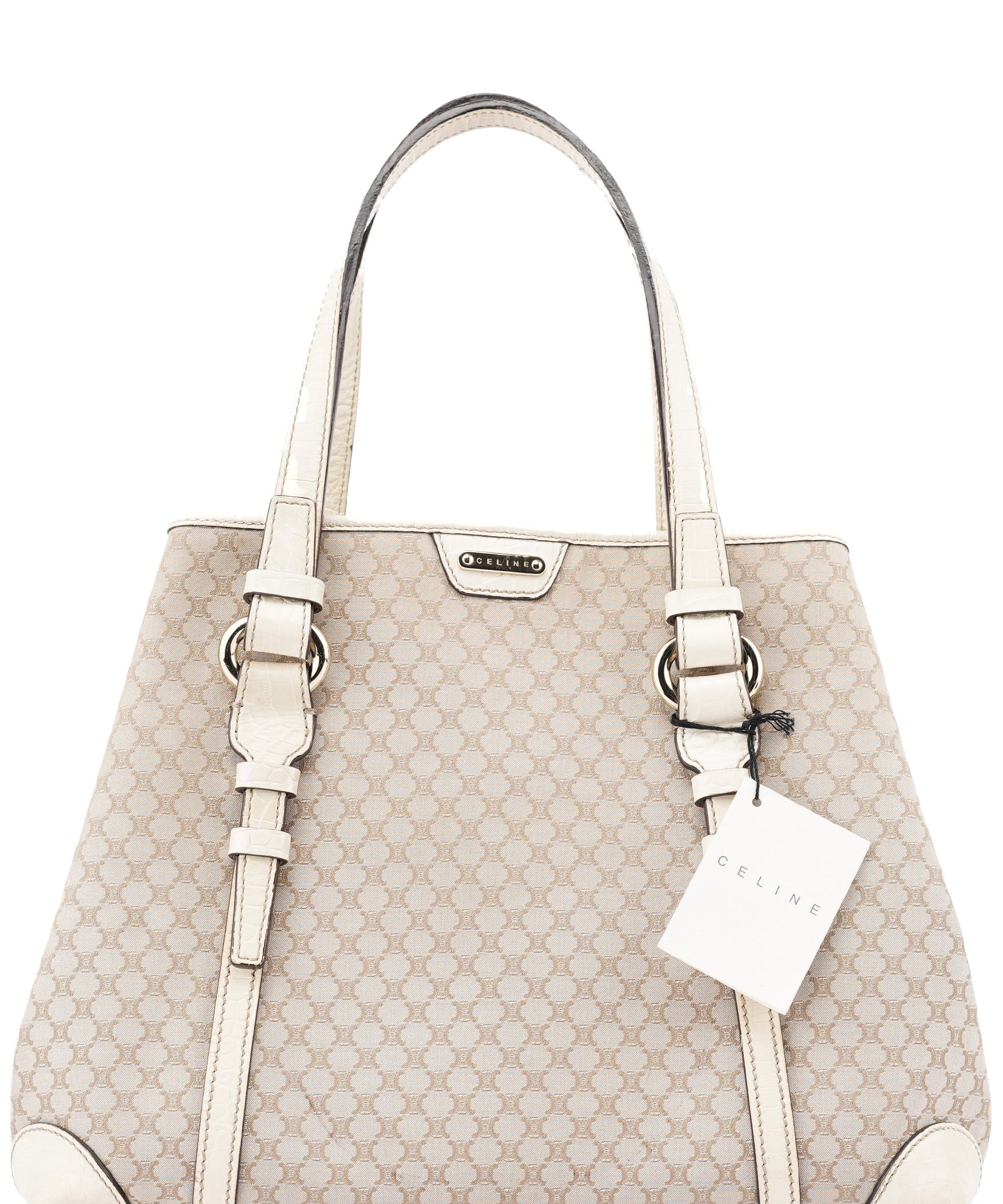 Celine Beige White Triomphe Tote Bag