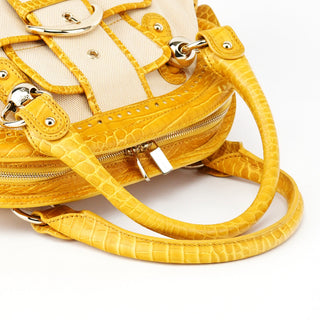 Celine Beige Yellow Croc Embossed Tote Bag