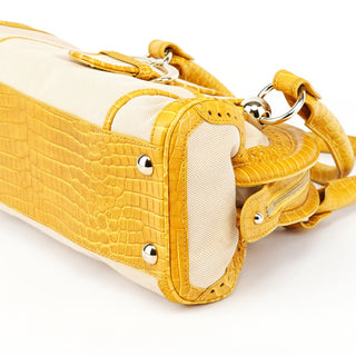Celine Beige Yellow Croc Embossed Tote Bag