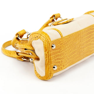 Celine Beige Yellow Croc Embossed Tote Bag