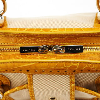 Celine Beige Yellow Croc Embossed Tote Bag