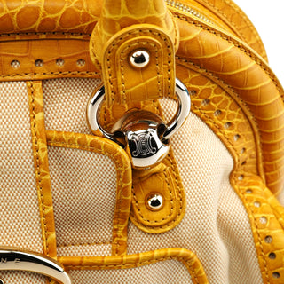 Celine Beige Yellow Croc Embossed Tote Bag