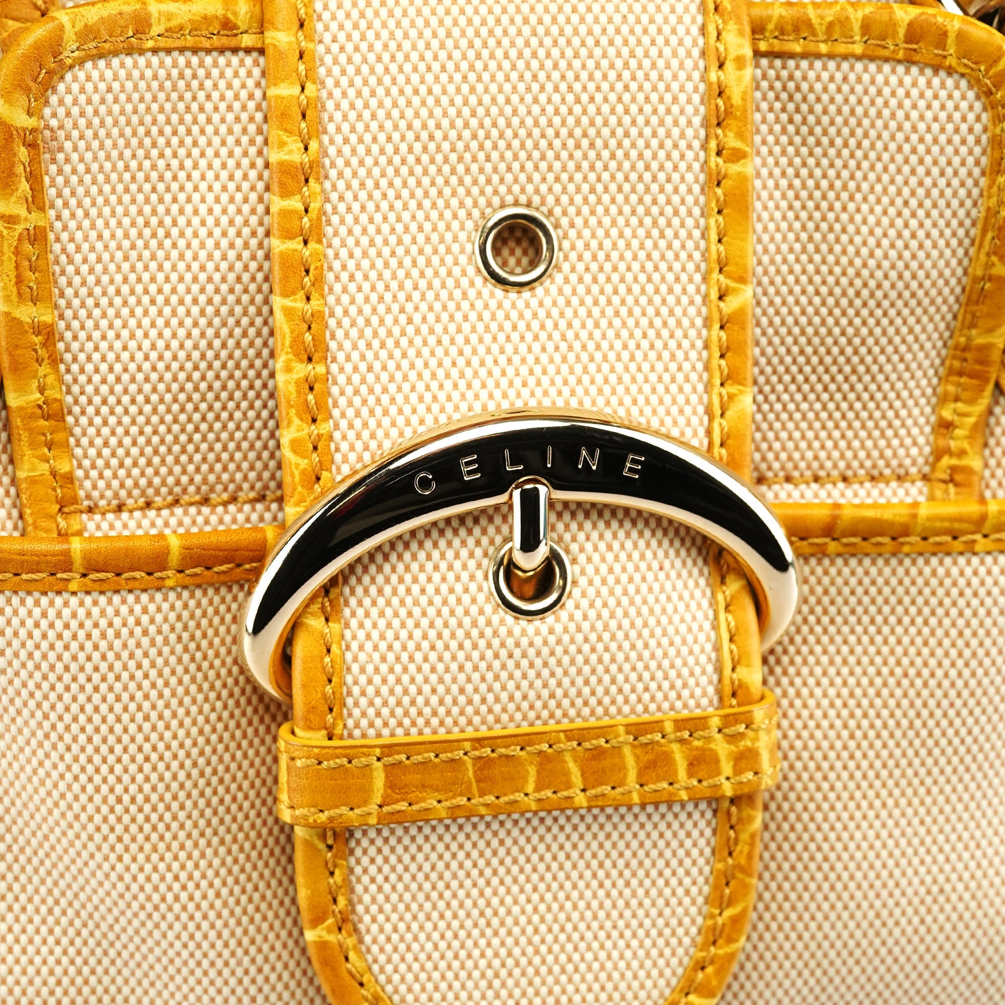 Celine Beige Yellow Croc Embossed Tote Bag