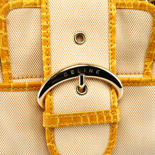 Celine Beige Yellow Croc Embossed Tote Bag
