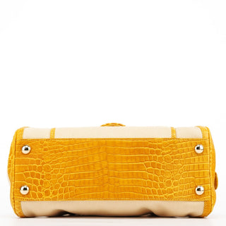 Celine Beige Yellow Croc Embossed Tote Bag