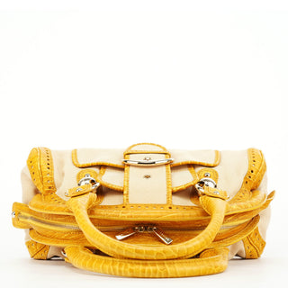 Celine Beige Yellow Croc Embossed Tote Bag