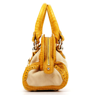 Celine Beige Yellow Croc Embossed Tote Bag