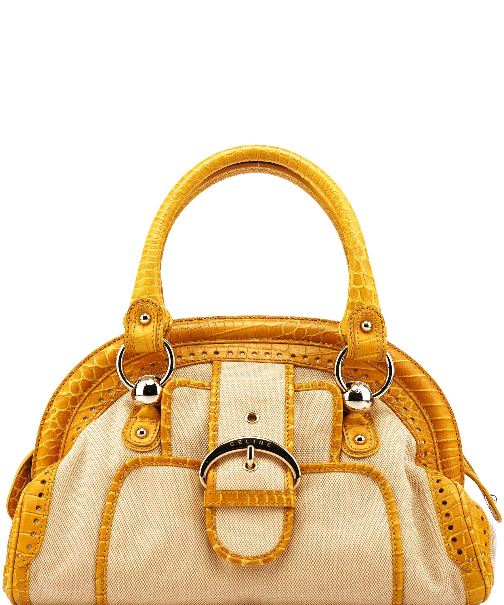 Celine Beige Yellow Croc Embossed Tote Bag