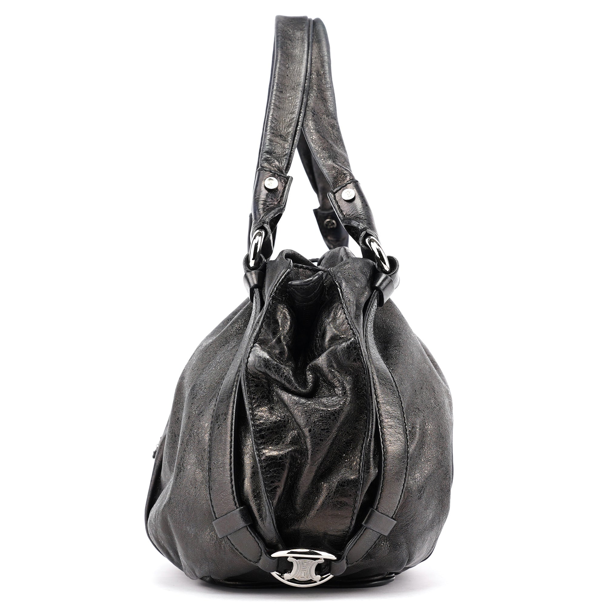 Celine Black Crackled Leather Bittersweet Bag