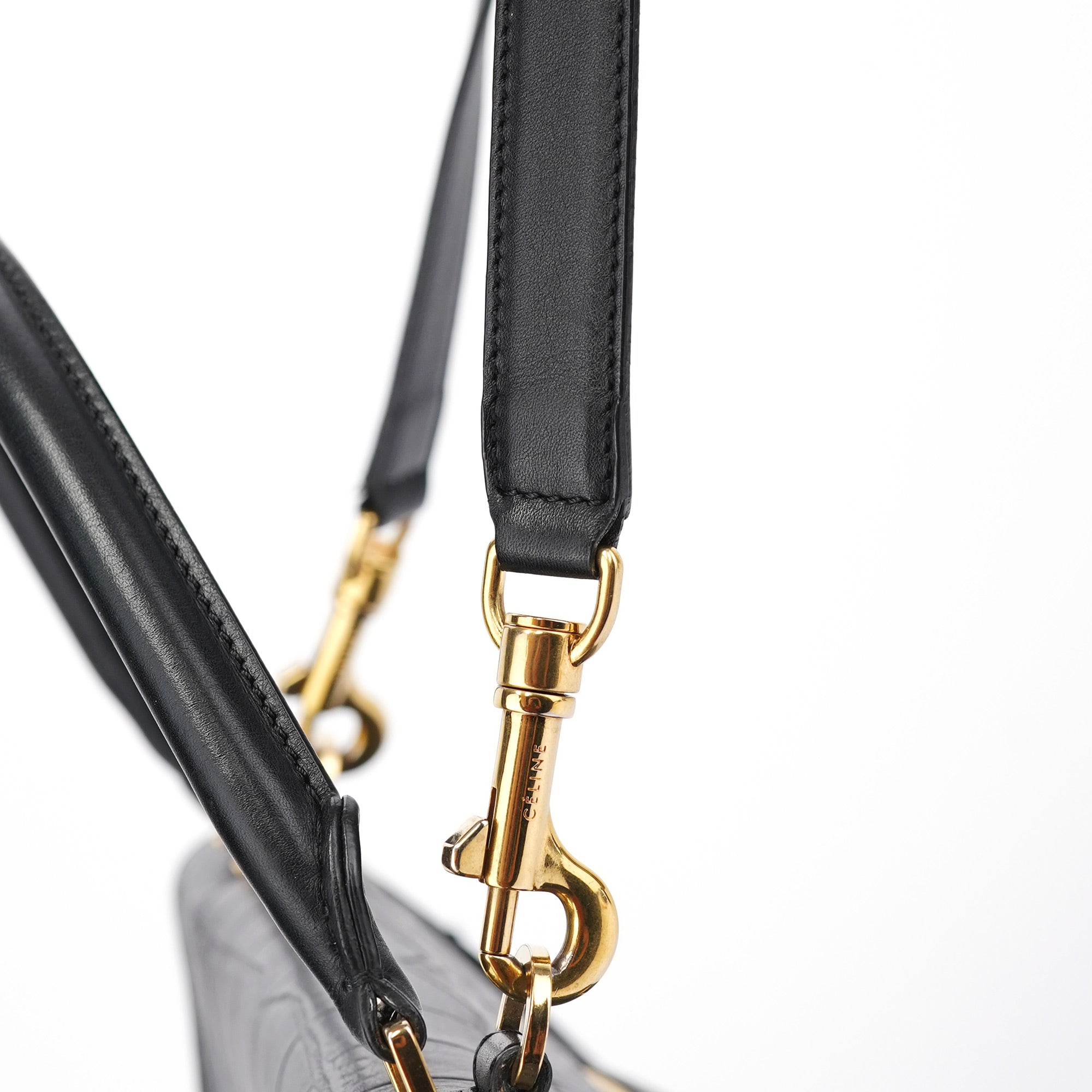 Celine Black Embossed Calfskin Trapeze 2-Way Bag