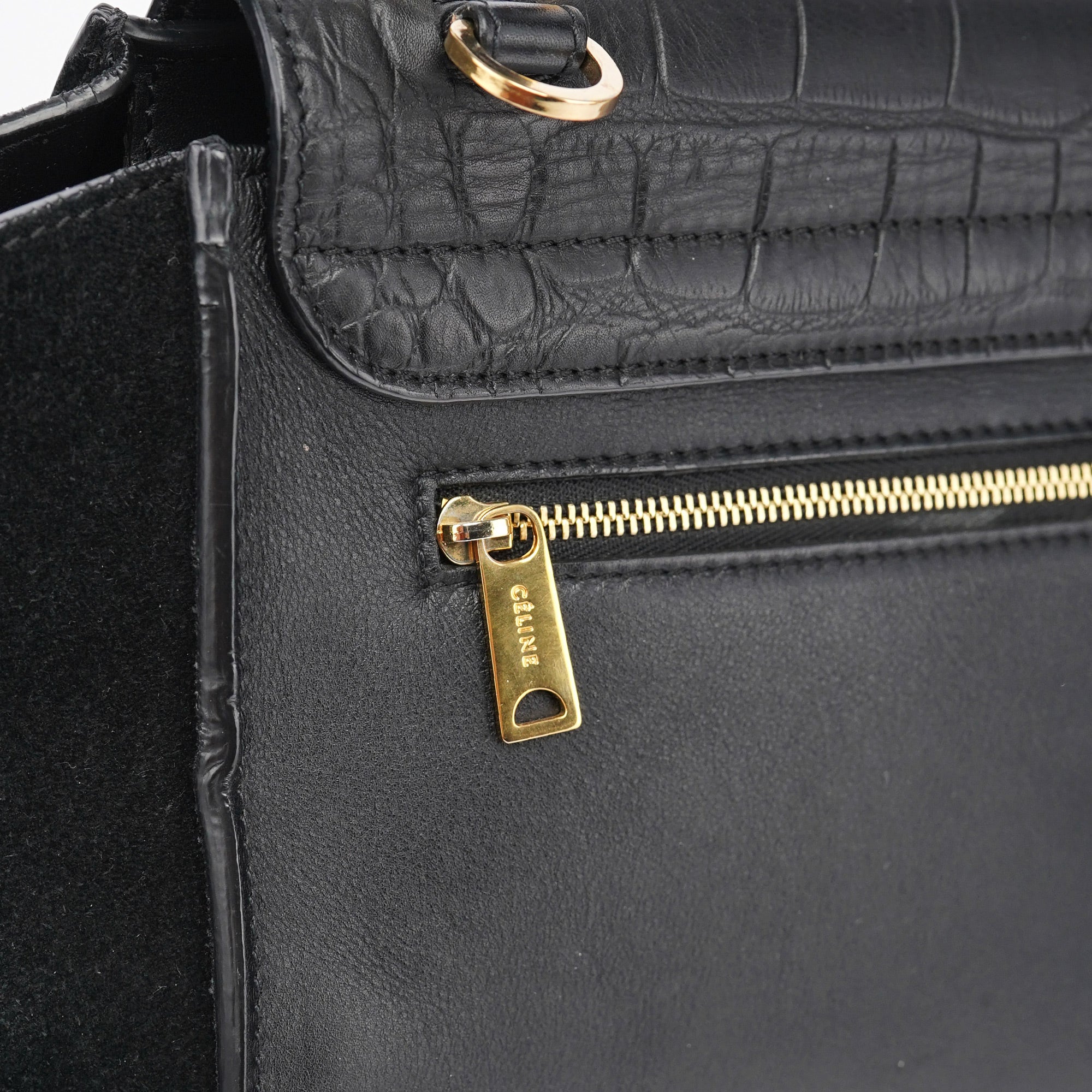 Celine Black Embossed Calfskin Trapeze 2-Way Bag