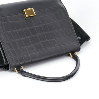 Celine Black Embossed Calfskin Trapeze 2-Way Bag
