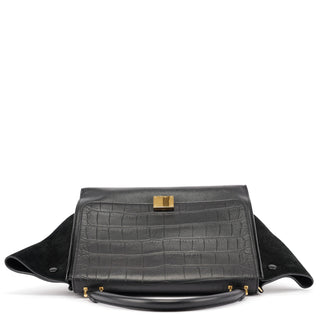 Celine Black Embossed Calfskin Trapeze 2-Way Bag