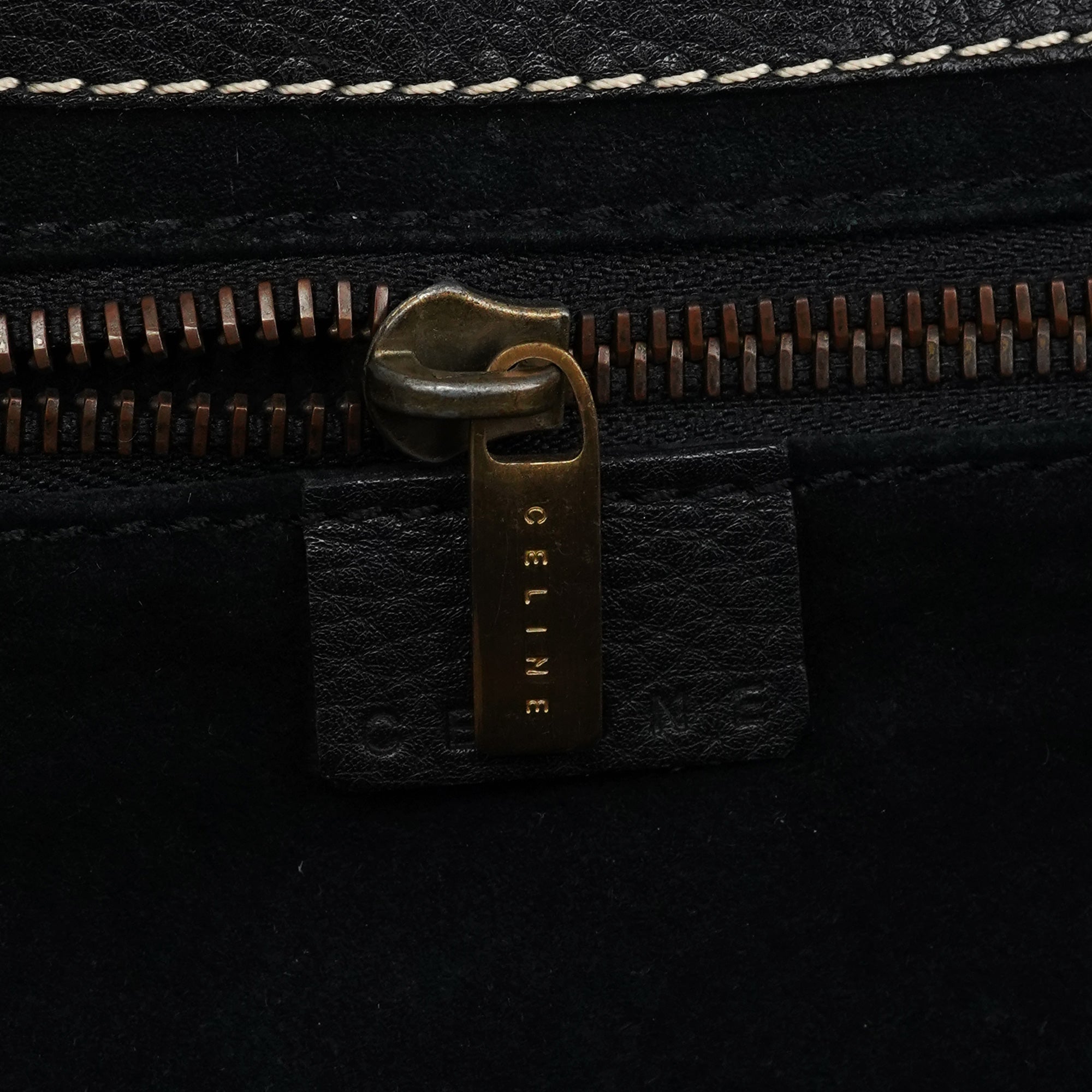 Celine Black Pebbled Leather Belt Tote Bag