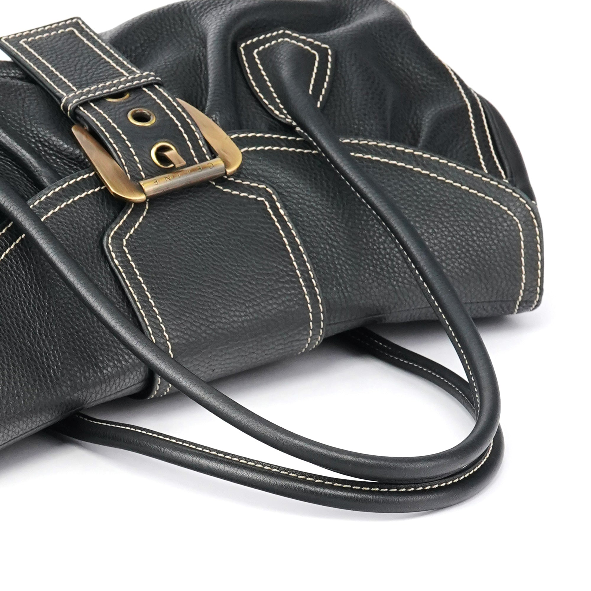 Celine Black Pebbled Leather Belt Tote Bag