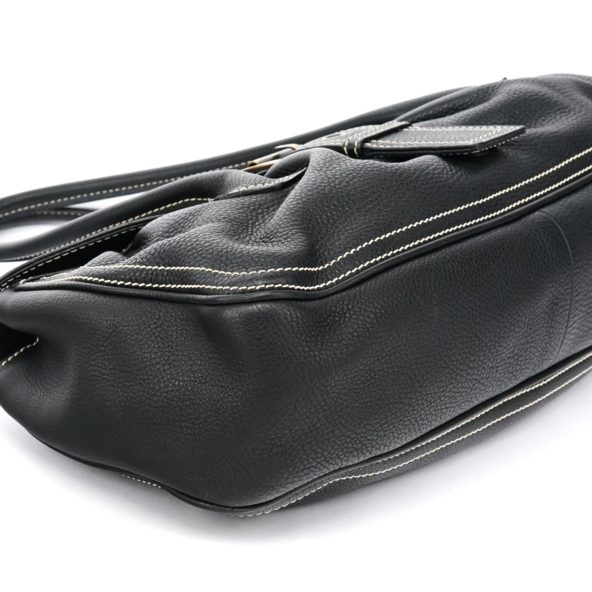 Celine Black Pebbled Leather Belt Tote Bag