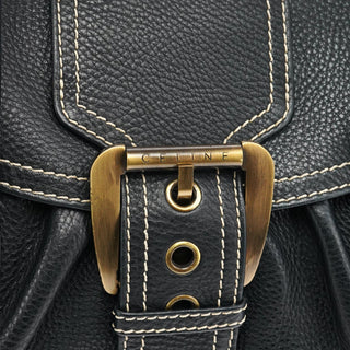 Celine Black Pebbled Leather Belt Tote Bag