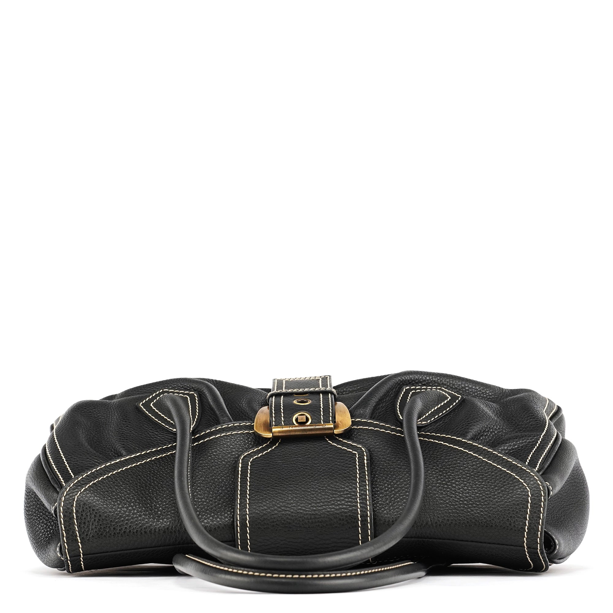 Celine Black Pebbled Leather Belt Tote Bag