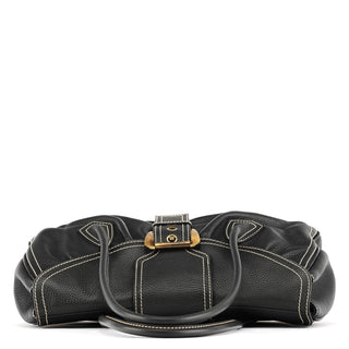 Celine Black Pebbled Leather Belt Tote Bag