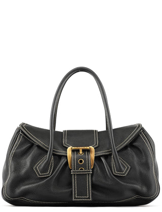 Celine Black Pebbled Leather Belt Tote Bag