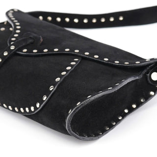 Celine Black Suede Macadam Shoulder Bag