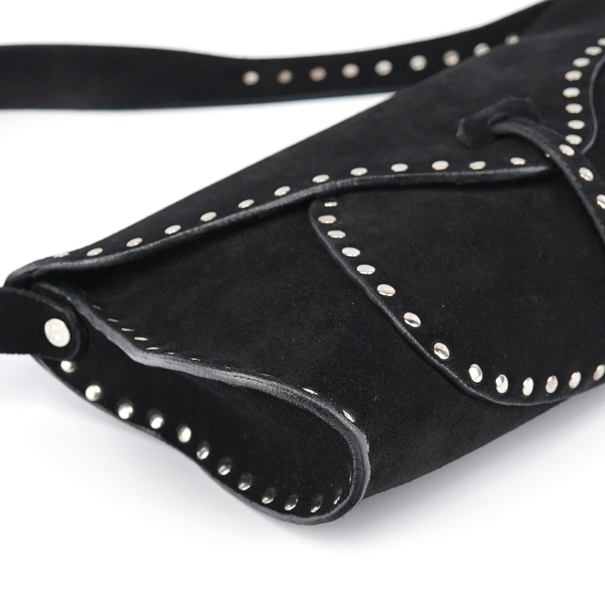Celine Black Suede Macadam Shoulder Bag