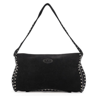 Celine Black Suede Macadam Shoulder Bag