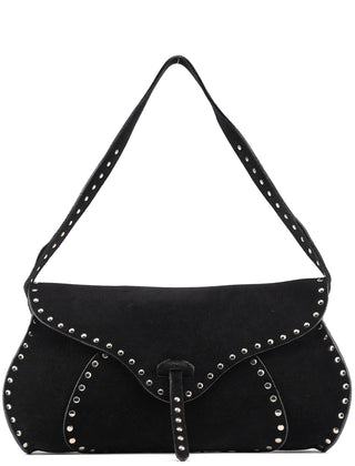 Celine Black Suede Macadam Shoulder Bag