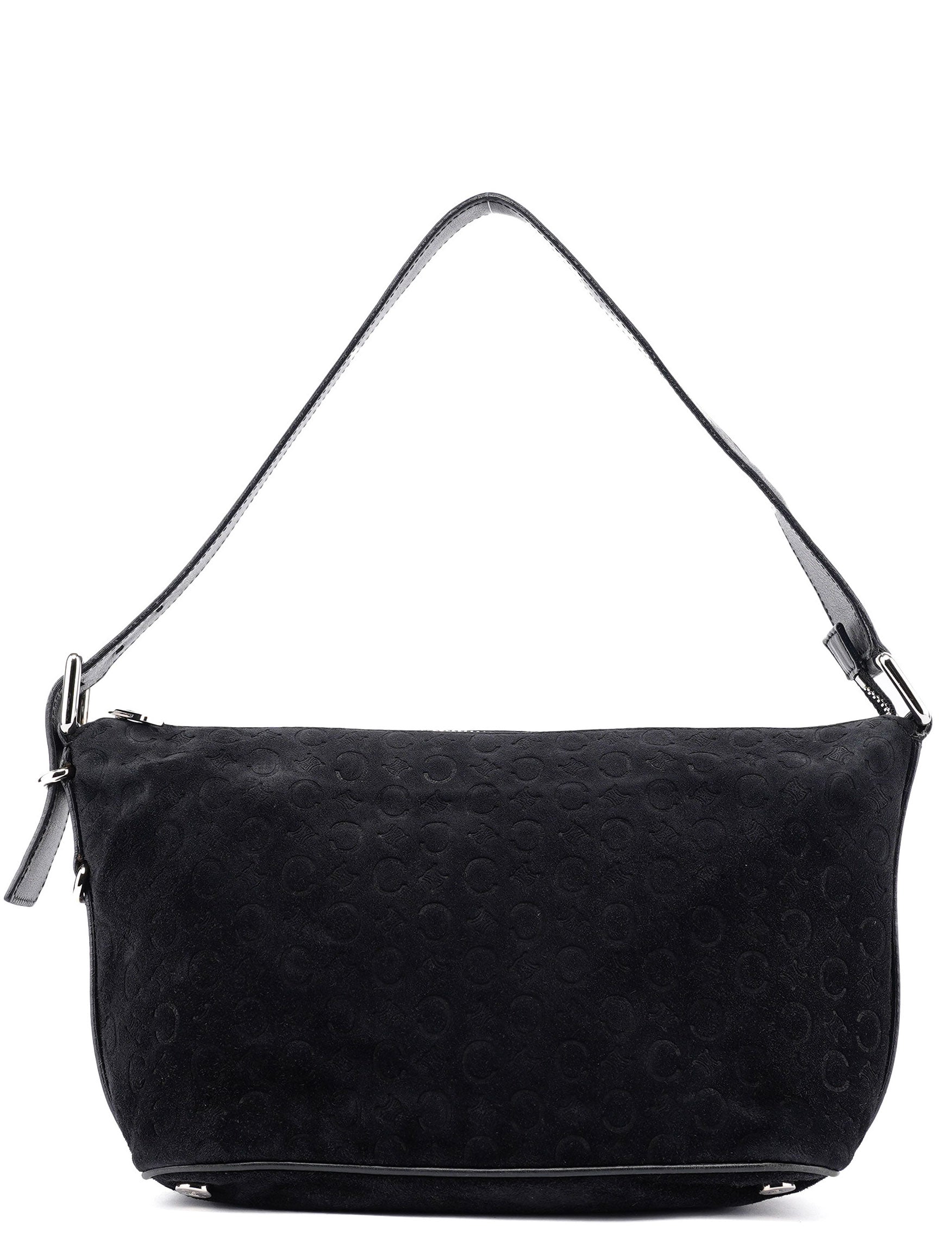 Celine Black Suede Triomphe CC Shoulder Bag