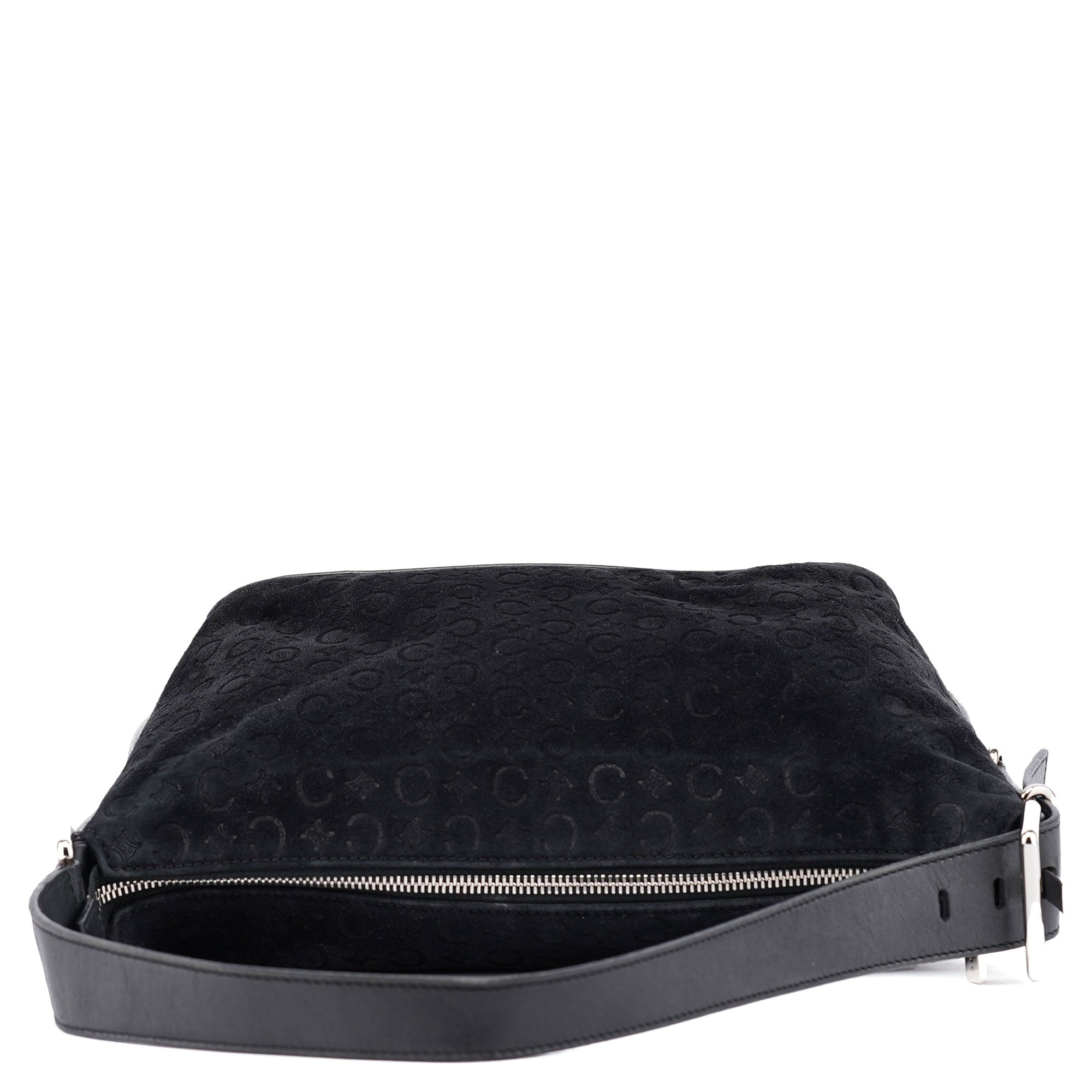 Celine Black Suede Triomphe CC Shoulder Bag