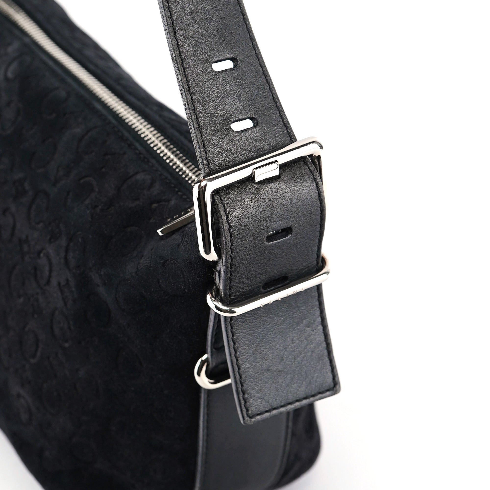 Celine Black Suede Triomphe CC Shoulder Bag