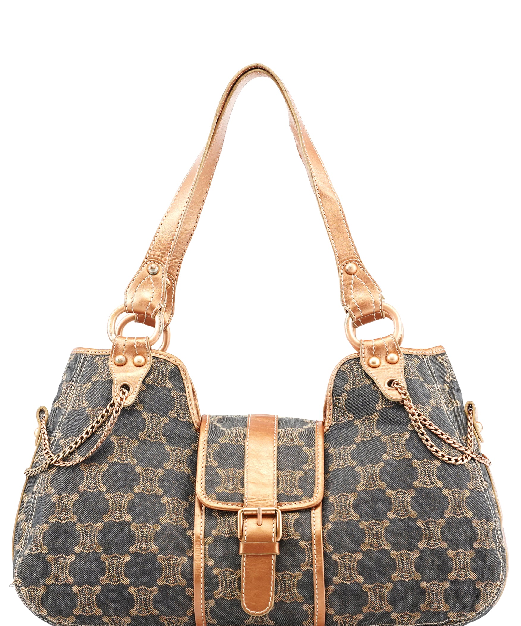 Celine Sac cabas en denim monogramme bleu marine et cuir métallisé