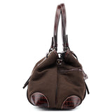 Celine Borsa tote in tela marrone con pelle stampa coccodrillo