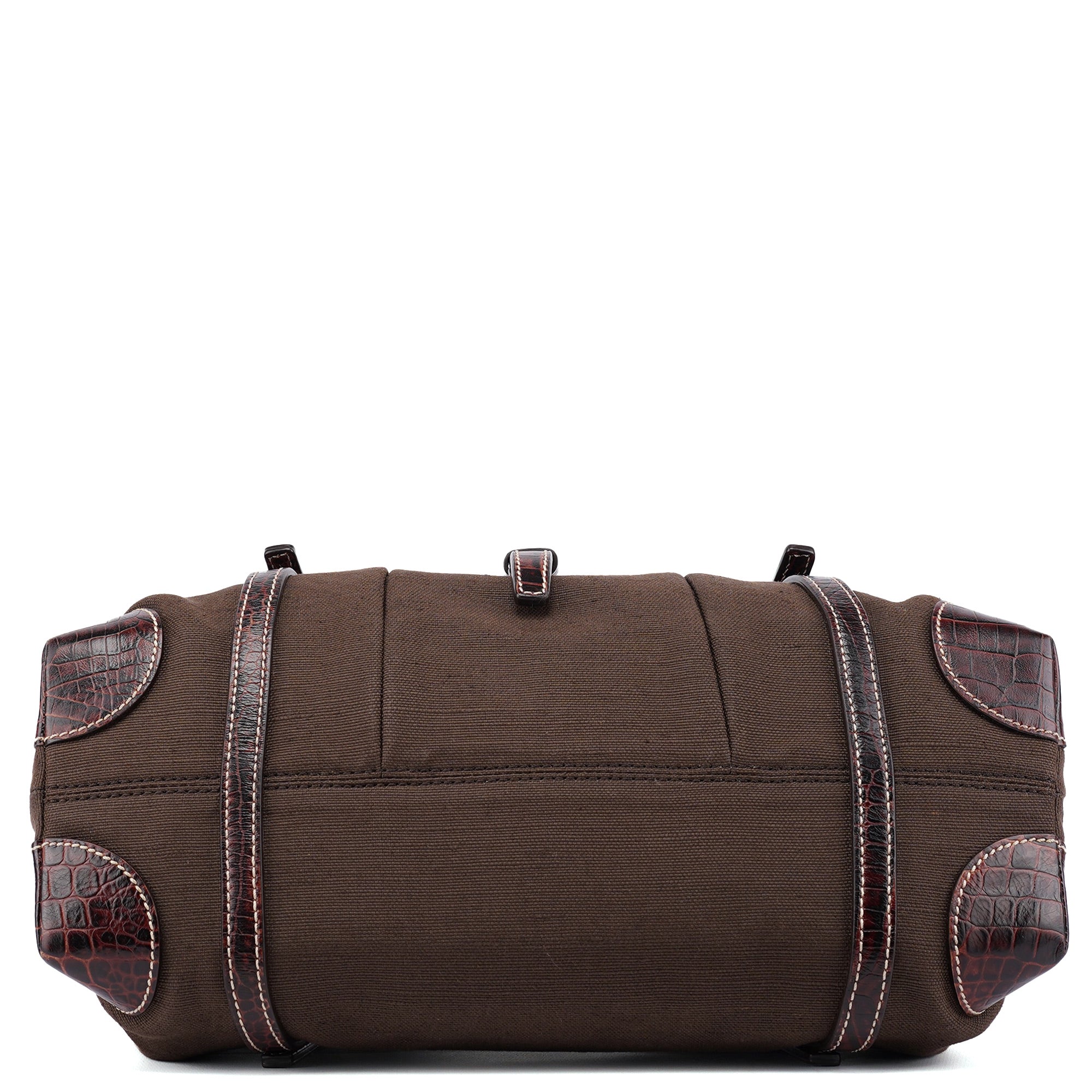 Celine Borsa tote in tela marrone con pelle stampa coccodrillo