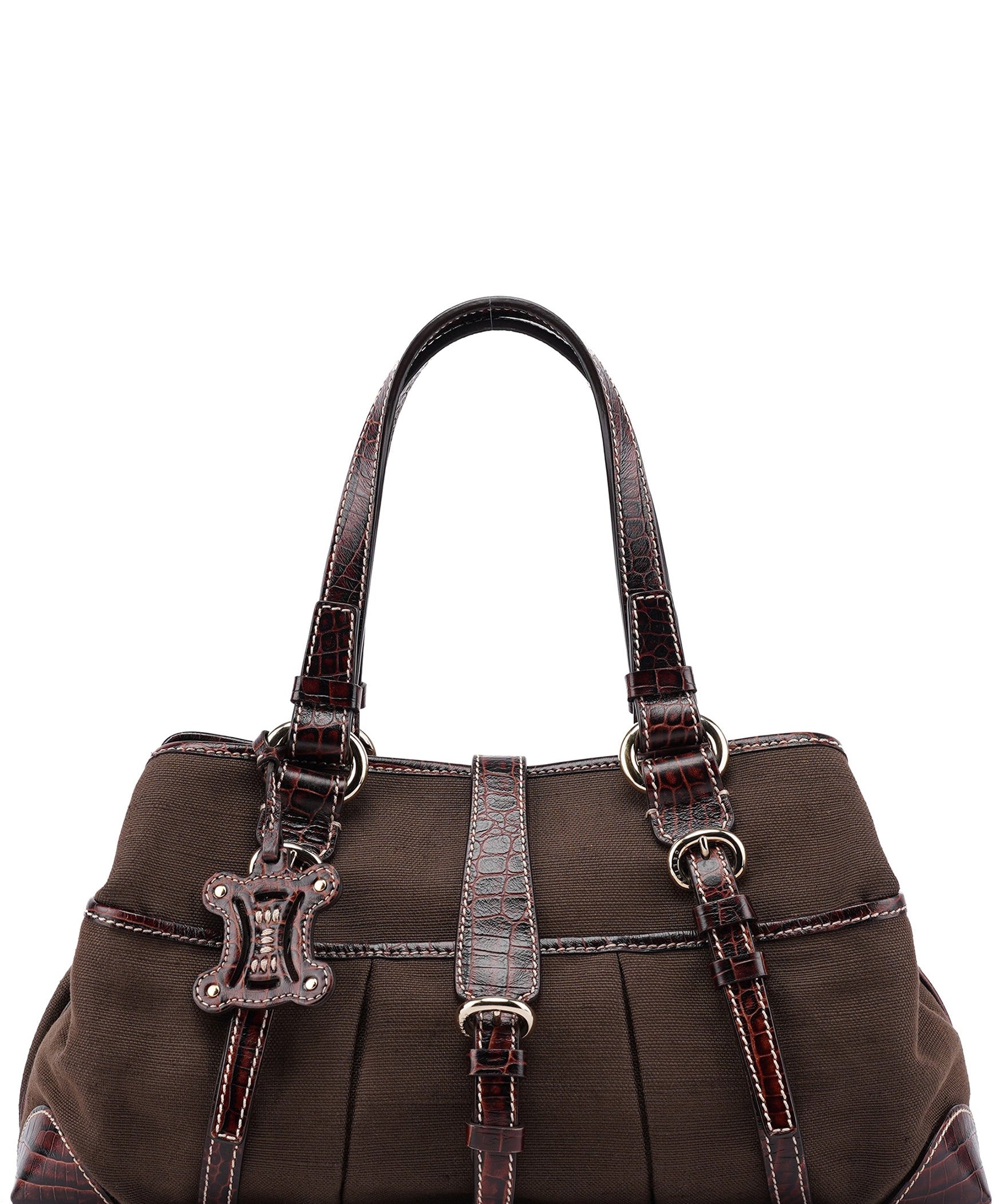 Celine Brown Canvas Croc Embossed Tote Bag