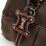 Celine Borsa tote in tela marrone con pelle stampa coccodrillo